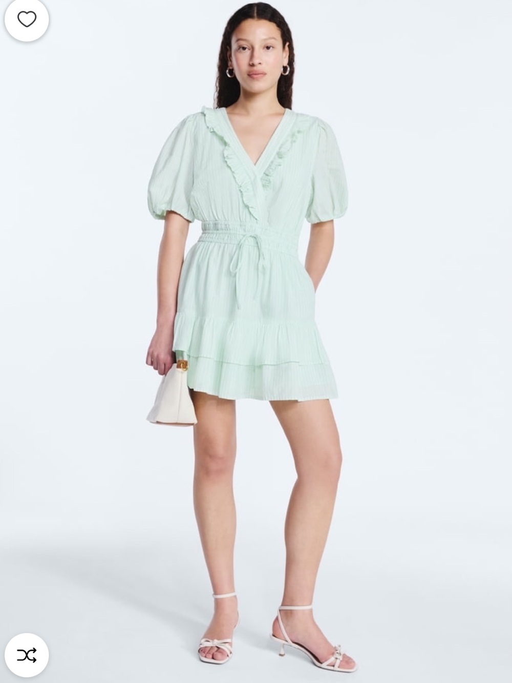 Free Assembly sz S Pistachio Mint Green V-Neck Mini Dress Puff Sleeve ruffle